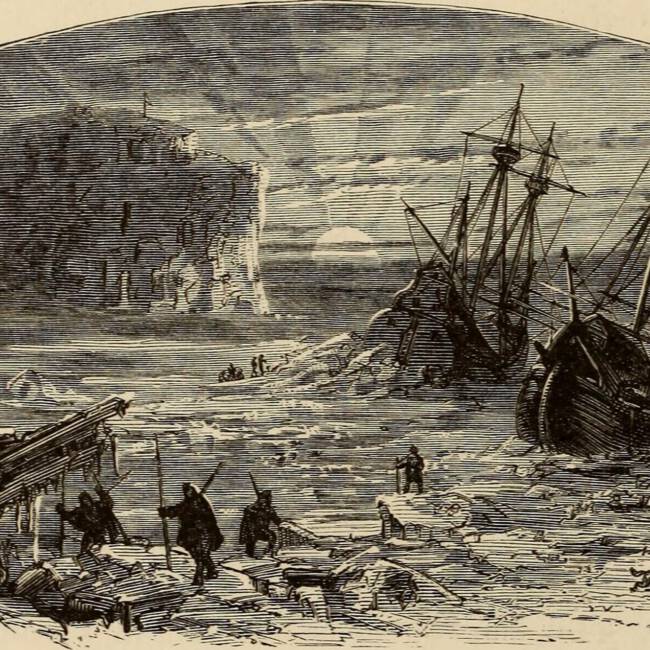 Hugh Willoughbys Schiffe in der Arktis, Gravur um 1876