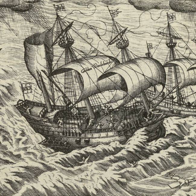 Kollision zwischen den Schiffen von Barentsz und van Linschoten am 6. August 1595